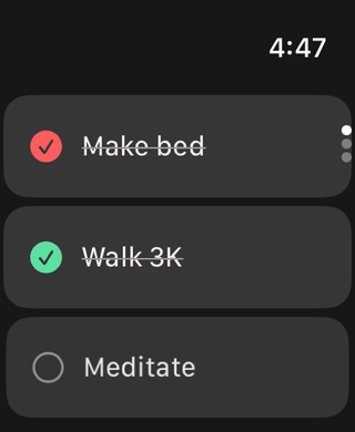 Dawnlet on Apple Watch, showing today's habits with two ticked off.